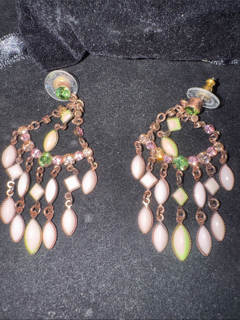 Vintage-Joan Rivers Style Drop Earrings in Pale Pink and Light Lime pierced